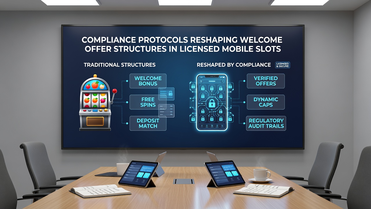 Infographic showing staged welcome bonus release tied to compliance checkpoints in mobile slots
