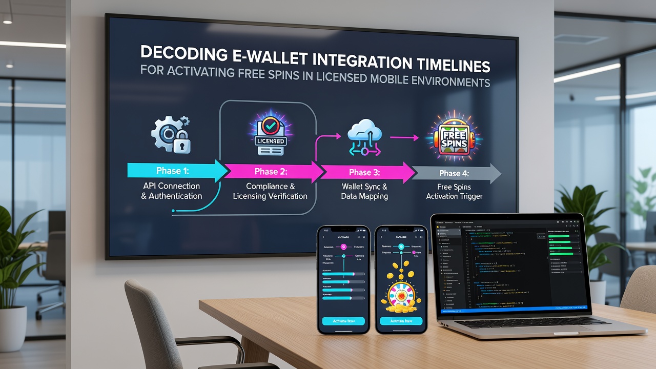 Timeline graphic illustrating e-wallet verification stages leading to free spin activation in mobile casino apps