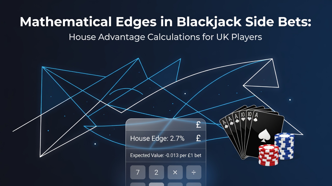 Blackjack table layout showing side bet options with mathematical overlays