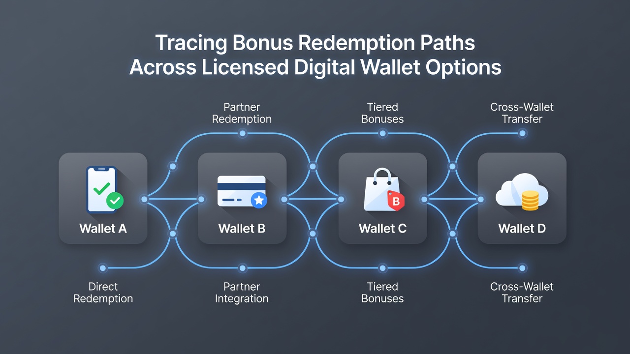 Flowchart illustrating bonus redemption sequence across multiple licensed digital wallet providers